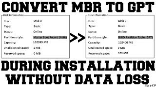 Convert MBR to GPT during windows installation without data loss using GDISK [upl. by Llywellyn782]