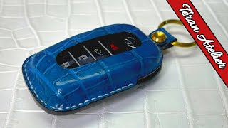 Making a Crocodile Leather Key Fob Case Free PDF Pattern [upl. by Norrahs]