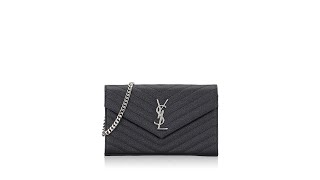 Saint Laurent Grain De Poudre Matelasse Monogram Chain Wallet Black [upl. by Rachaba]