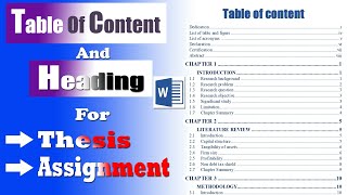 How To Add Heading And Table Of Content For Thesis And Assignment Using Microsoft Word [upl. by Lapides]