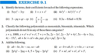 Ch 9 Algebraic Expressions and Identities  Exercise 91  Class 8 Maths  RBSE CBSE NCERT [upl. by Enaasiali]