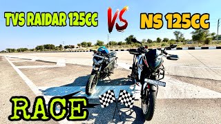 Tvs Raidar 125cc VS NS125cc Drag Race  Full Race Tvs Raidar VS Ns 125cc 😲 Winner 🏆motovlogger [upl. by Batista]