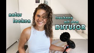 Natürliche Locken TROCKNEN mit einem DIFFUSOR  ohne FRIZZ [upl. by Notreb]