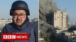 IsraelGaza Strike collapses building during live BBC report  BBC News [upl. by Amasa440]