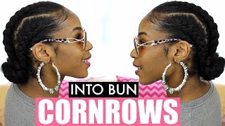 Jumbo Cornrows on Natural Hair into a Bun [upl. by Ikila]