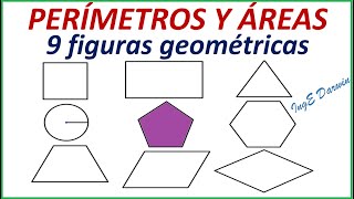 Perímetros y Áreas de 9 figuras geométricas  Ejemplos [upl. by Kciregor]