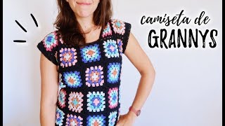 CAMISETA o BLUSA a crochet con GRANNY SQUARES  Tutorial paso a paso  Ahuyama Crochet [upl. by Birkett]