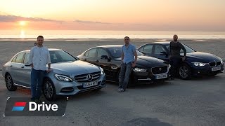 BMW 3 Series vs Jaguar XE vs Mercedes CClass group test [upl. by Seavey]