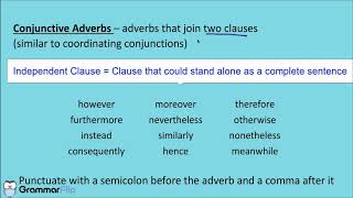 Conjunctive Adverbs  Grammar Lesson [upl. by Gudren]