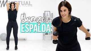 Ejercicios con mancuernas  Tonifica brazos y elimina rollitos de la espalda [upl. by Acisey]