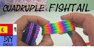 CÓMO HACER PULSERAS DE GOMITAS FISHTAIL CUADRUPES  SIN TELAR  TUTORIAL EN ESPAÑOL  DIY [upl. by Dola305]