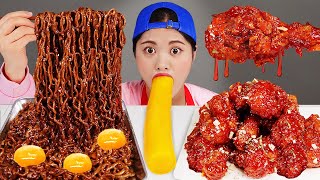 Mukbang Fried Chicken 직접 만든 짜파게티 양념치킨 먹방 DONA 도나 [upl. by Dlorah35]