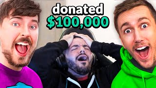 MRBEAST AND MINIMINTER DONATE 100000 TO FORTNITE TWITCH STREAMERS [upl. by Namialus]