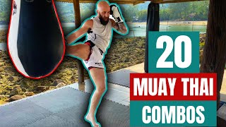 20 Muay Thai Heavy Bag Combinations for Beginners [upl. by Llednik]