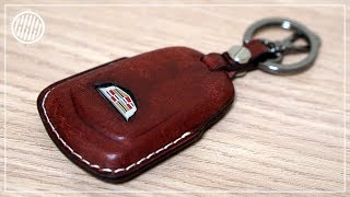 Car Key fob case Cadillac ATS Leather crafting  Wet molding leather [upl. by Naraa]