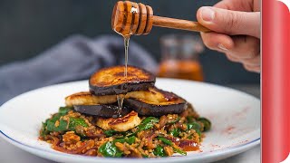 Honey Dripped Halloumi Stack Recipe  Sorted Food [upl. by Llenwad923]