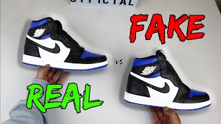 REAL VS FAKE NIKE JORDAN 1 ROYAL TOE COMPARISON  GIVEAWAY [upl. by Delmore]