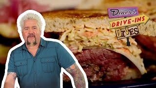 Guy Fieri Eats RealDeal Pastrami in California  Diners DriveIns and Dives  Food Network [upl. by Atram14]