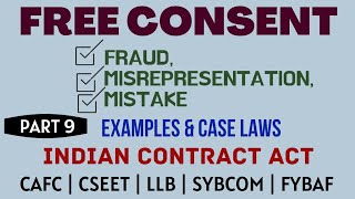 Fraud  Misrepresentation  Mistake  Free Consent  Indian Contract Act  Caselaws  Example [upl. by Nedloh875]