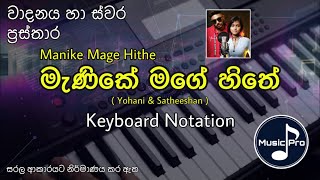 Manike Mage Hithe Notation මැණිකේ මගේ හිතේ  Yohani ft Satheeshan  Keyboard Notation with Lyrics [upl. by Baese]