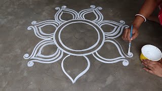 easy rangoli designs  simple muggulu designs  Beautiful festival color kolam  how to draw alpona [upl. by Nahum967]