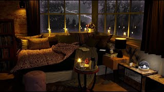 A Cozy living Room  8 Hours Rain amp Thunder  Rainstorm Sounds Relaxation and Sleep [upl. by Erialc]