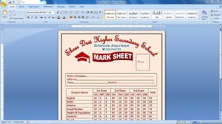 How to Create Mark Sheet using ms word  make Mark Sheet in ms word [upl. by Ole210]