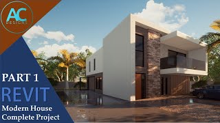 Modern House  Part 1  Complete Step by Step Project  Revit Tutorial [upl. by Thorne]