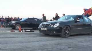 M5 E60 VS E55 W211 Drag Race 402m [upl. by Ahsinal]