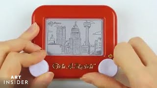 Artist Creates Intricate Etch A Sketch Drawings That Never Erase [upl. by Henrieta522]