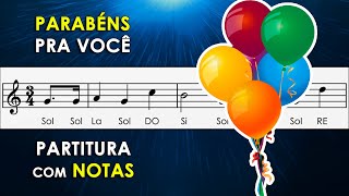 Parabéns Pra Você  Partitura com Notas para Flauta Doce Violino e Playback no Piano [upl. by Paulson]