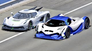 Devel Sixteen vs Koenigsegg Jesko Absolut  Drag Race 20 KM [upl. by Landri]