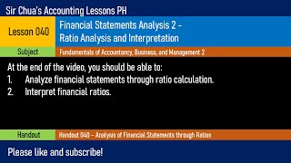 FABM2 Lesson 040  Financial Statements Analysis Ratio Analysis and Interpretation [upl. by Roter]