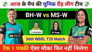 WBBL 2024  BHW vs MSW 36th T20 Team Prediction  Match Analysis [upl. by Levon]