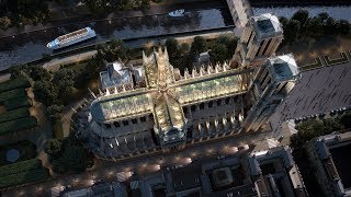 Watch a flythrough animation of NotreDame rebuilt with a reconstructed spire and glass roof [upl. by Anorahs]