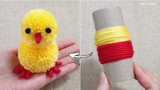 Super Easy Pom Pom Chicken Making Idea with Woolen  DIY Pom Pom Chick  How to Make Yarn Chicken [upl. by Sucram235]