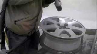 Soda Blasting Aluminum wheels removing the paint [upl. by Suoirtemed]