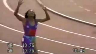 W 100m  Florence GriffithJoyner  1049  Indianapolis USA  1988  World Record [upl. by Annibo579]