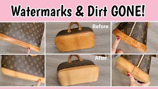 DIY How To Remove Watermarks from Leather  Tutorial and Haul Louis Vuitton Alma PM cleaning [upl. by Luci]