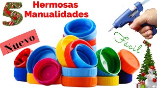 5 Manualidades Navideñas con TAPAS DE BOTELLAS Christmas Crafts with BOTTLE LIDS [upl. by Case]