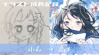 【初投稿】【5年間】小6〜高1までのイラスト成長記録❀age 1216【アナログ・水彩・デジタル】 [upl. by Ennybor75]