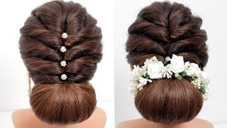 Party hairstyles Hairstyles for mediumamplong hair Low bun Bridal hairstyle Hair tutorial [upl. by Omixam]