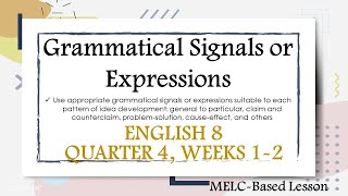 Use Appropriate Grammatical Signals or Expressions  Quarter 4  English 8  Weeks 12 [upl. by Fenwick181]