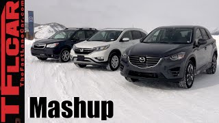 2016 Mazda CX5 vs Honda CRV vs Subaru Forester AWD Snow Traction Mashup Review [upl. by Abrahamsen]