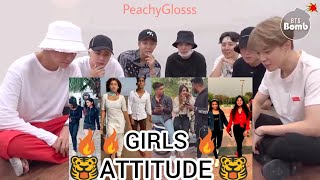 BTS reaction to Girls attitude Tiktok  Savage Girls  PeachyGlosss [upl. by Aleyak]