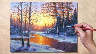 Acrylic Painting Winter Landscape [upl. by Aliemaj]