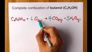 Complete Combustion of Butanol C4H9OH Balanced Equation [upl. by Ylrebnik]