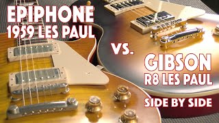 Epiphone 1959 Les Paul vs Gibson Les Paul Standard Historic R8  Side by Side Shootout  Part 2 of 3 [upl. by Aneleasor]