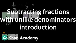 Subtracting fractions with unlike denominators introduction [upl. by Enimzzaj]