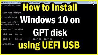 How to install Windows 10 on GPT disk using UEFI bootable USB Using Rufus [upl. by Mabel263]